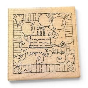 JRL Designs Co Happy Birthday Cake Balloons QQ 111 Large Rubber Stamp